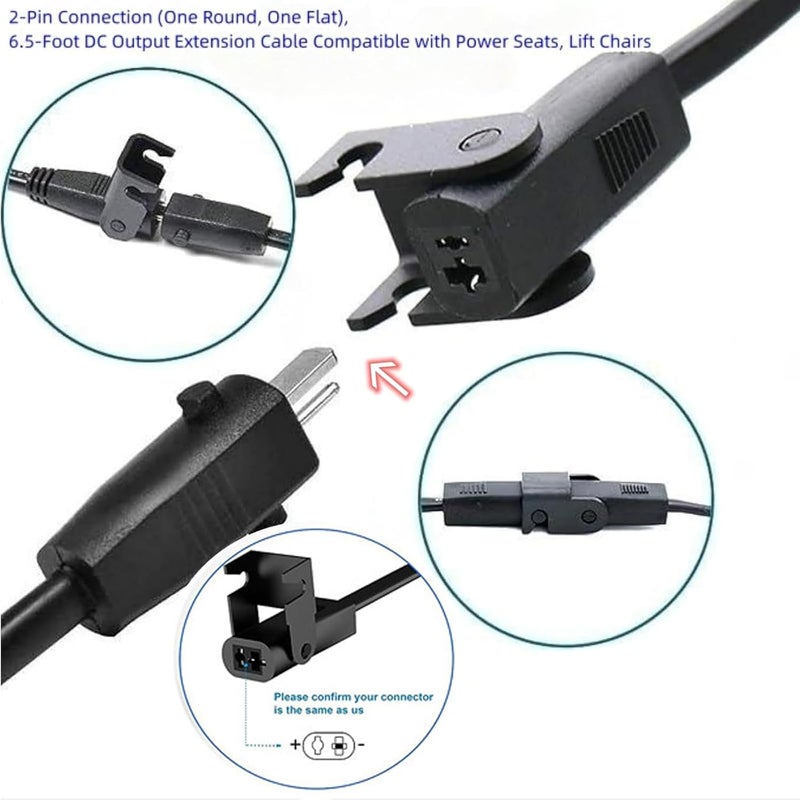 Ousaly 6.5 Feet 2-Pin Cable Extension Cord Replacement Power Supply Cable for Lift Chair or Power Recliner, for Okin Limoss Lazy boy Pride Catnapper Lift Chair or Power Recliner - Image 3
